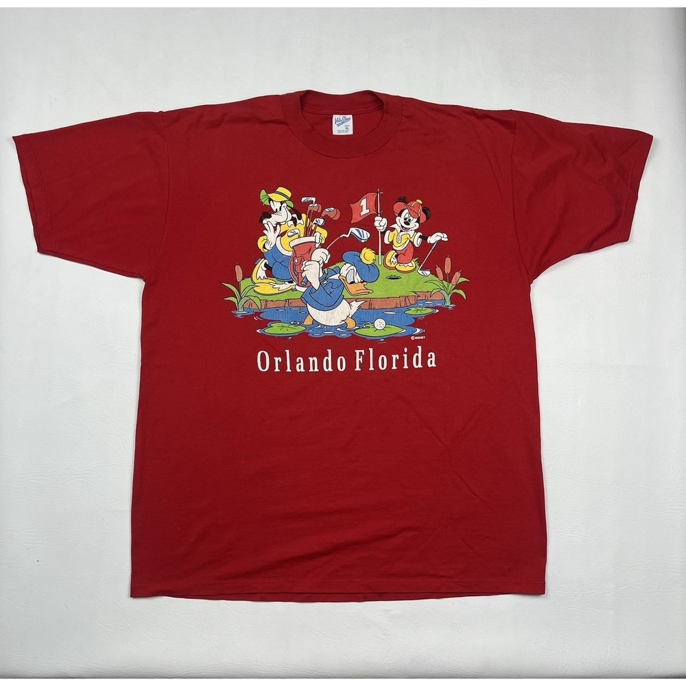 VTG Velva Sheen Disney Mickey Mouse T Shirt Mens XL Red Orlando Florida Tee